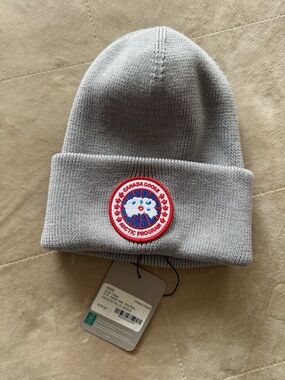 Canada Goose Light Gray Patch Knit Beanie